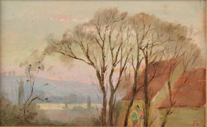 null Alexandre GENAILLE (1884-1947).
- Grands arbres au bord de la rivière. Huile...
