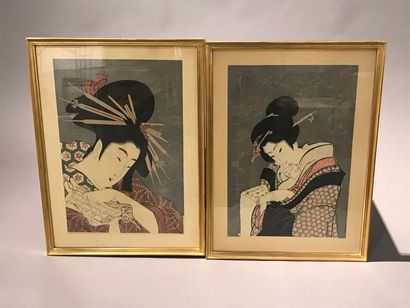 null Kikukawa KEIZAN (1787-1867).
Estampe japonaise figurant trois femmes (manque,...