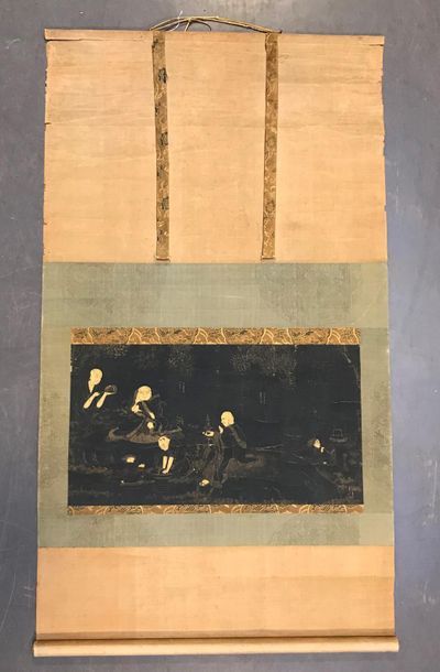null JAPON - Epoque MUROMACHI (1333 - 1573)
Peinture à l'or sur fond bleu, représentant...