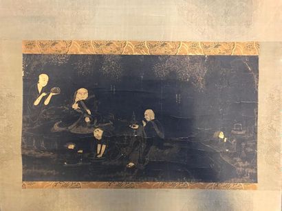 null JAPON - Epoque MUROMACHI (1333 - 1573)
Peinture à l'or sur fond bleu, représentant...
