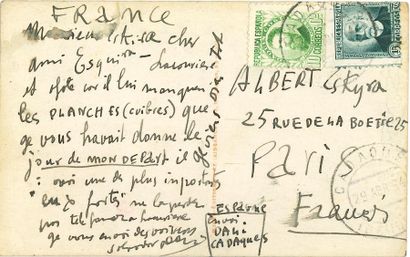 null Salvador DALI (1904-1989). Carte postale autographe signée, Cadaquès [29 avril...