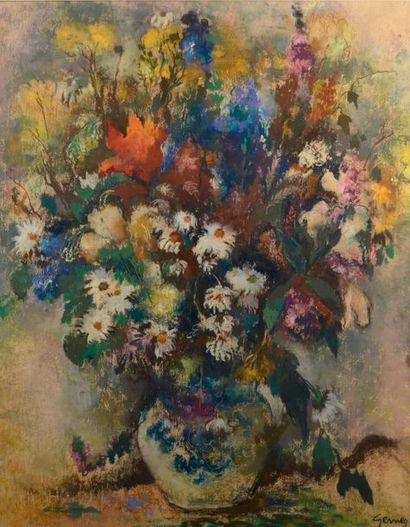 null Paul-Élie GERNEZ (1888 - 1948).
Bouquet de fleurs des champs dans un vase.
Pastel...