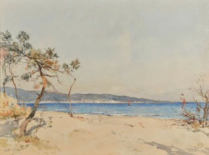 Paul LECOMTE (1842-1920).
La plage.
Aquarelle...