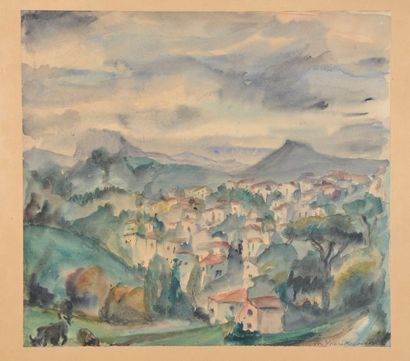 null Lou ALBERT-LASARD (1885-1969).
Village dans la vallée.
Aquarelle signée en bas...
