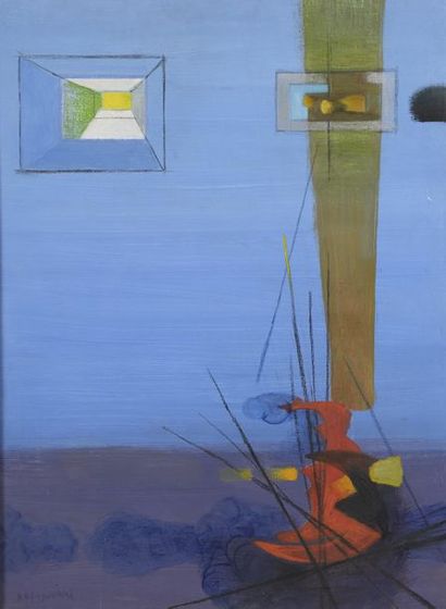 null Sigismond KOLOZSVARY (1899-1983).

Composition abstraite sur fond bleu.

Huile...