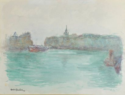 André BARBIER (1883-1970). Vue d'un port....