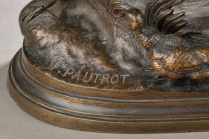  Ferdinand PAUTROT (1832-1874). Chiens de chasse levant deux perdrix. Groupe en bronze...