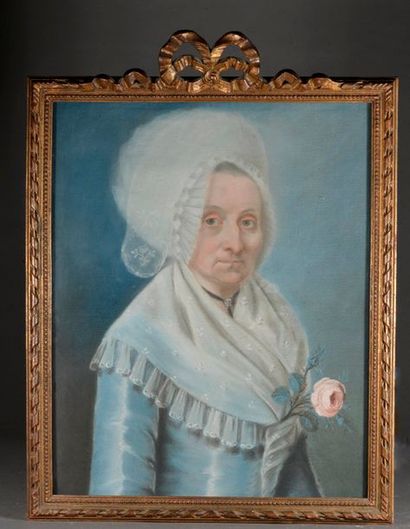 null École française de la fin du XVIIIe siècle.
Portrait d'élégant.
Pastel sur toile...