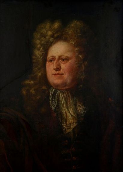 null École du XVIIIe siècle.
Portrait d'homme à la perruque.
Huile sur toile contrecollée...