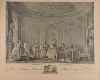 null D'après Nicolas LAVREINCE (1737-1807).
"L'assemblée au concert".
Gravure en...