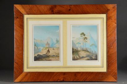 null Louis THOMAS (XIXe siècle).
Deux paysages de montagne.
Aquarelles gouachées...