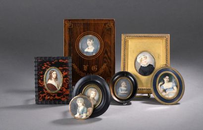 null École française du XIXe siècle.

Portraits de jeunes femmes.

Sept miniatures...