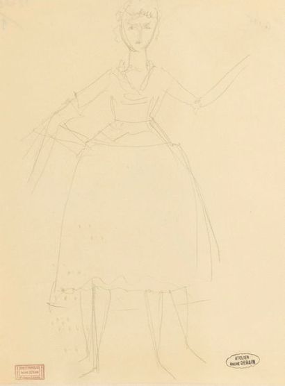 null André DERAIN (Chatou, 1880 - Garches, 1954).

Étude de costume de femme.

Dessin...