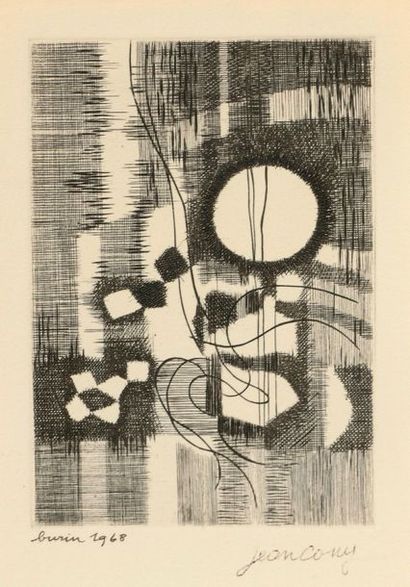 null *Jean COUY (Paris, 1910 - 1983).

Composition.

Gravure annotée "Burin 1968"...