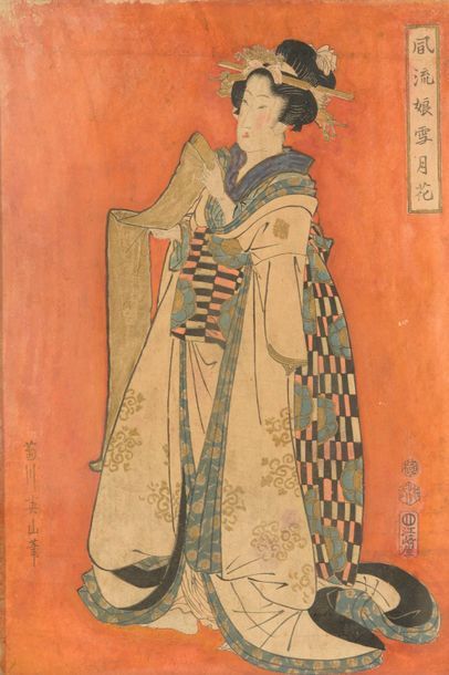 null Kikugawa EIZAN (1787 - 1867).

Femme lisant un rouleau.

Estampe

Haut. : 35...