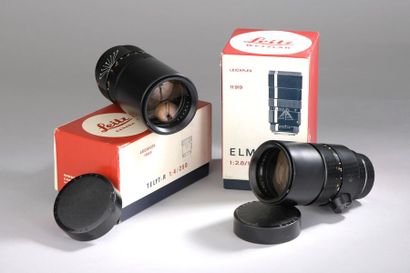null Deux objectifs LEICAFLEX dans leur boîte :

- ELMARIT-R 2.8/180mm, référence...