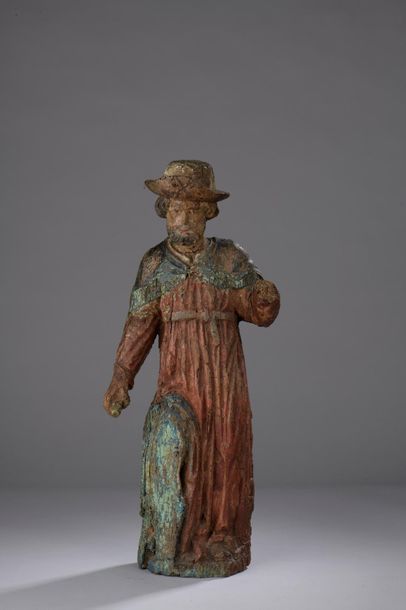 null Statuette figurant saint Roch en bois polychromé (accidents et manques).



XVIIIème...