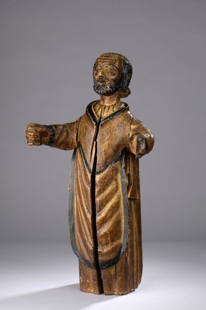 null Statuette figurant un saint personnage en bois polychromé (fente, accidents).



XIXe...