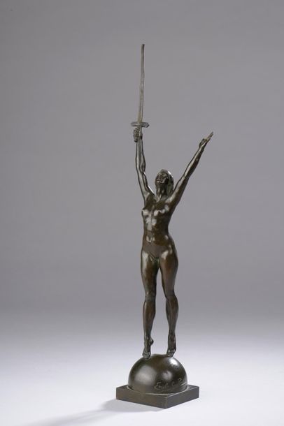 null Émile GUILLAUME (1867 - 1942).



La Délivrance.



Bronze à patine brune (manque...