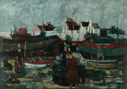 null Raoul PRADIER (1929 - 2017).

Bigoudènes devant le port.

Huile sur toile signée...