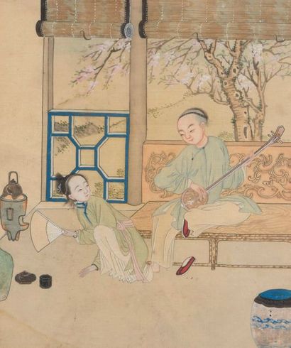 null École chinoise du XIXe siècle.

Scènes d'intérieur.

Deux peintures sur soie...