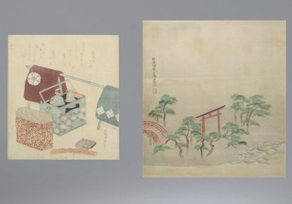 null Katsushika Hokusai (1760-1846).

Surimono shikishiban de la série Uma-zukushi,...