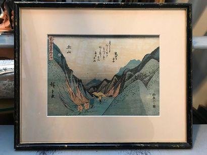 null D'après Hiroshige (1797-1858).

Deux estampes format kuban représentant la montagne...