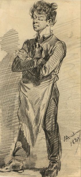 null Auguste ANDRIEUX (Paris, 1829 - Samois, 1880).

Jeune garçon les bras croisés.

Fusain...