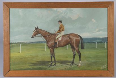 null Johnny AUDY (actif 1850 - 1880).

Jockey et cavalier à l'arrêt.

Aquarelle gouachée...