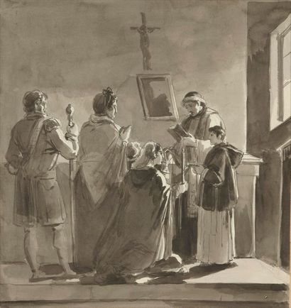 null Antoinette HAUDEBOURG-LESCOT (Paris, 1784 - Paris, 1845).

Scène de communion.

Lavis...