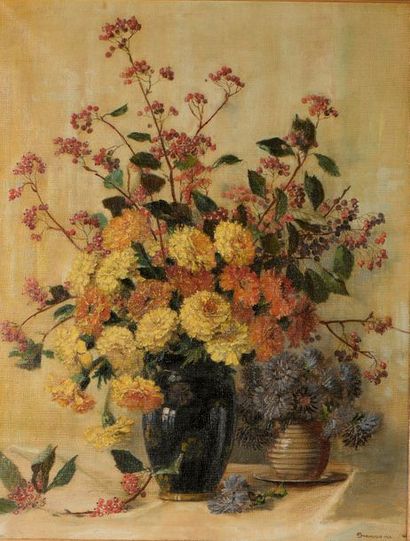 null *Pal STRAUSS (1883 - 1945).


Bouquet aux zinnias et aux baies rouges.


Huile...