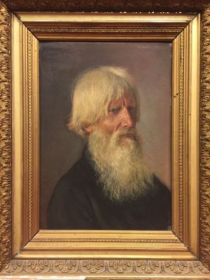 null École du XIXe siècle.


Portrait d'homme aux cheveux et à la barbe blanche.


Huile...