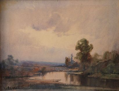 null Louis-Noël AGERON (1865-1935).

Paysage à l'étang.

Aquarelle sur papier signée...