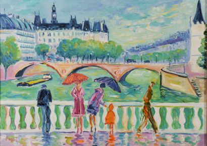 null Jean-Claude PICOT (né en 1933).
Le Pont au change.
Huile sur toile signée en...