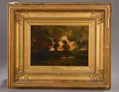 null Charles-Émile JACQUE (1813-1894).
Paysage de marais.
Huile sur toile signée...