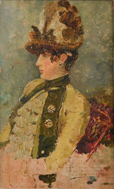 null Carlo BRANCACCIO (1861-1920).
Portrait de femme de profil au chapeau.
Huile...
