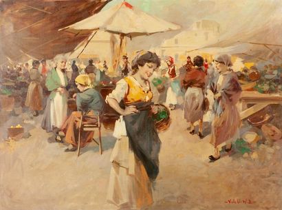null Vizkelzti Whitman Etelka (1882-1962).
Jeune fille au marché
Huile sur toile...