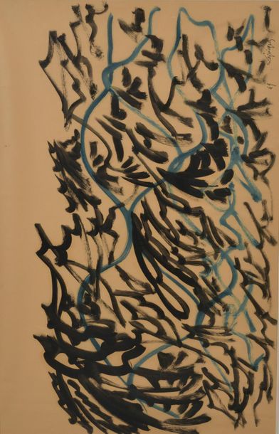 null Charles LAPICQUE (1898-1988).
Composition en noir et bleu.
Acrylique sur papier...