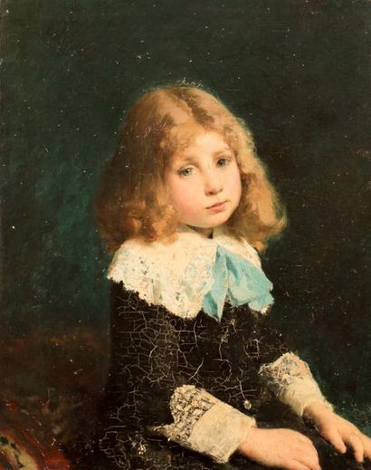 null Georges PICARD (1857-1946).
Portrait d'enfant au ruban bleu.
Huile sur panneau...