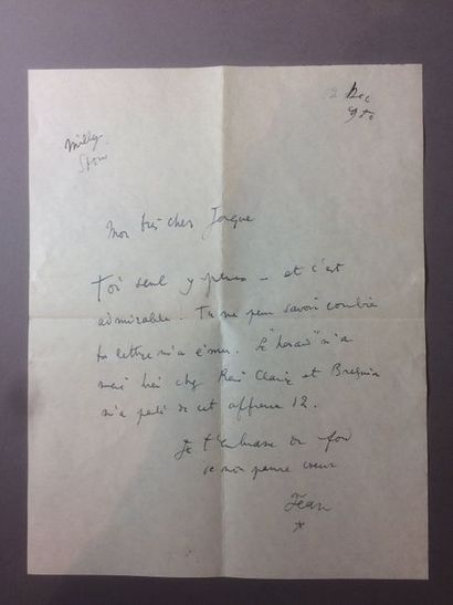 null Jean COCTEAU (1889-1963) poète. Cinq lettres autographes signées, dont une avec...