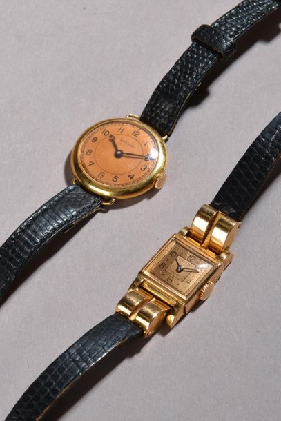 null Deux montres bracelet de femme en or jaune 18k l'une à cadran rond signé BREGUET,...
