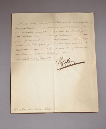 null NAPOLÉON Ier (1769-1821). Lettre signée « Napoléon », Saint-Cloud 18 juillet...
