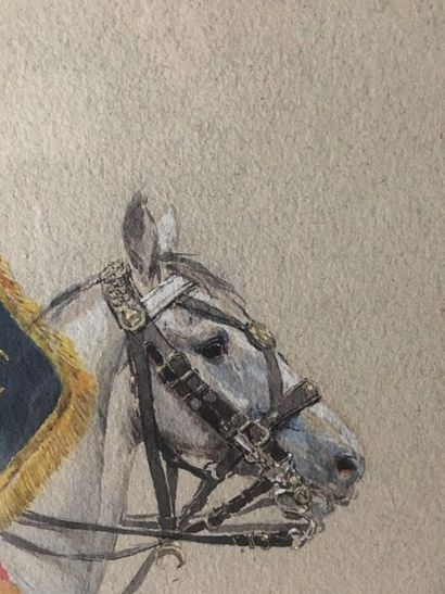 null Edouard DETAILLE (Paris, 1848-1912).
Portrait du marquis de Massa à cheval.
Gouache,...
