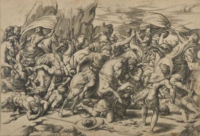 Giacomo CARAGLIO (1505-1565).
Scène de bataille...