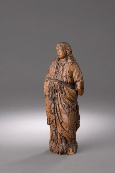 null Sainte femme en bois sculpté (nombreuses galeries de vers, accidents et manques)....