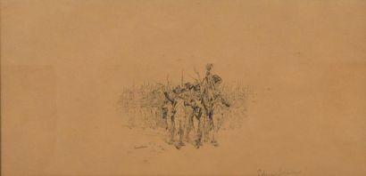 null D'après Édouard DETAILLE (1848-1912).
Les hussards.
Deux gravures signées (papier...
