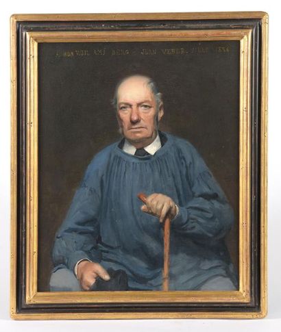 null Jean VEBER (XIXe siècle).
Portrait d'homme à la blouse bleue.
Huile sur toile...