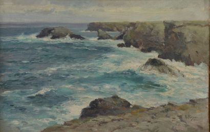 null Alexis de HANZEN (1876-1937).
Mer agitée.
Huile sur toile marouflée sur carton,...