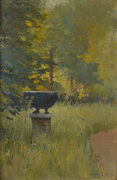 null Suzanne Nanny ADAM-LAURENS (1861-1915).
Jardin à la vasque.
Huile sur carton...