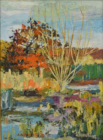 null Denise TRAVERS-POULAIN (née en 1926).
Paysage de marais.
Huile sur toile signée...